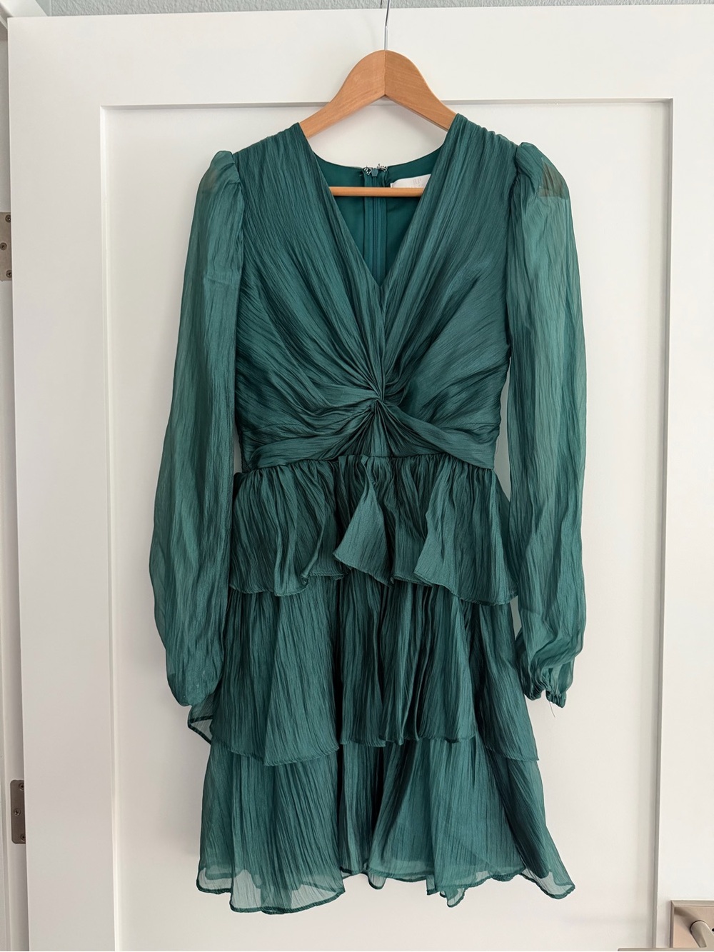 Rachel Parcell Green Twist-Front Tiered Long-Sleeve Dress 💚